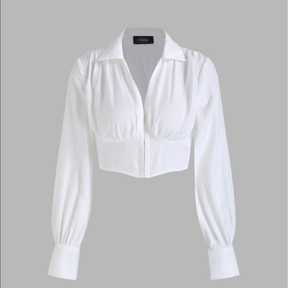 Solid Long Sleeve Crop Blouse
